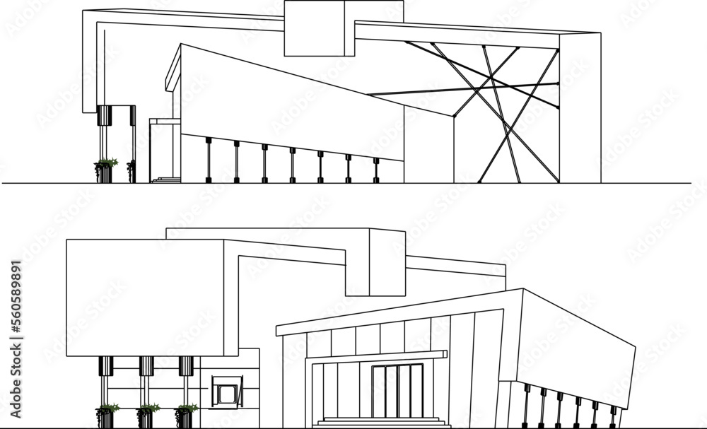 sketch vector illustration of modern deconstructed house sketch vector illustration of modern deconstructed house