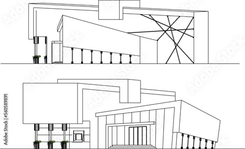sketch vector illustration of modern deconstructed house