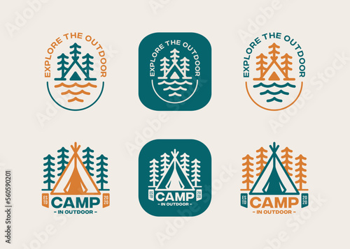 set of camping outdoor adventure logo set. Modern vintage logo 