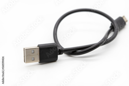 usb cord connect computer or telephone arrangement flat lay style on background white 