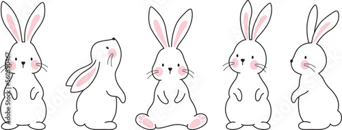 Fotografia, Obraz Cute bunny rabbit outline sketch vector illustration