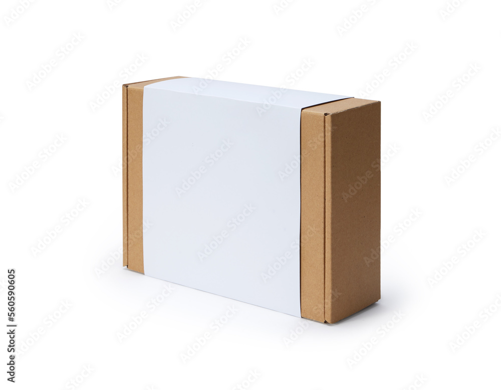 Cardboard box with white front cover isolated on a white background Cardboard box with white front cover isolated on a white background