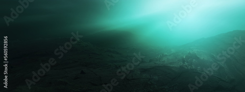 Obraz na plátne Rugged Landscape Terrain Underwater Dark Scene