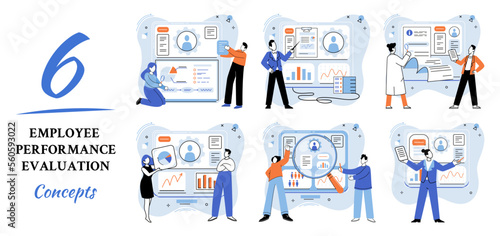 HR department work scenes set, qualified employee responsible for formation of human resources in organization. Specialist engaged in selection, adaptation, dismissal, development of personnel