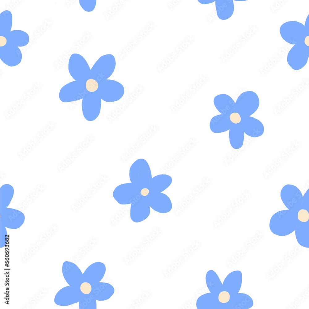 Beautiful old style 70s retro floral seamless pattern with blue flowers. Stock illustration. Beautiful old style 70s retro floral seamless pattern with blue flowers. Stock illustration.