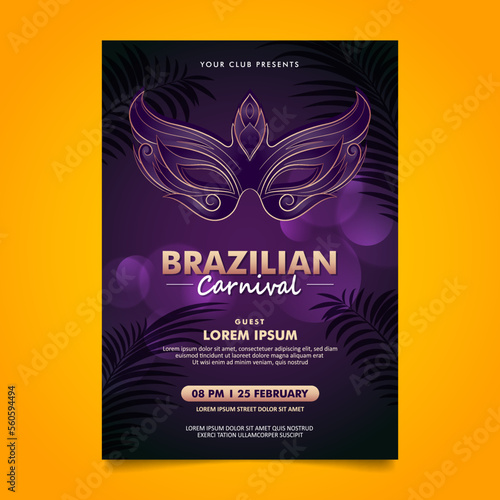 Luxury brazilian carnival flyer poster design with dark purple and golden design