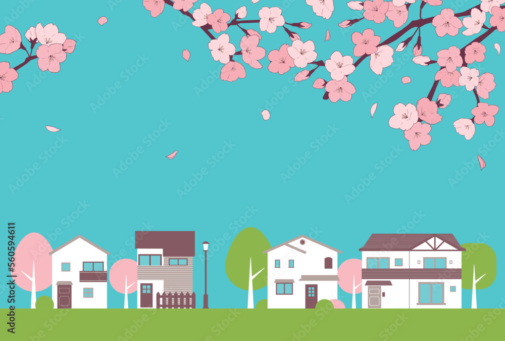 背景素材_街並み_桜 背景素材_街並み_桜