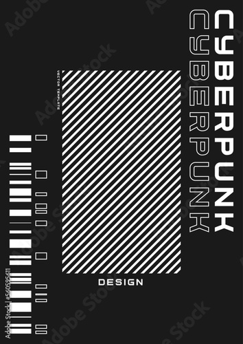 Obraz na płótnie Cyberpunk futuristic poster. Modern cyberpunk design for web and print template. Tech style flyer. Futuristic technology, black and white minimalistic design. Vector w salonie