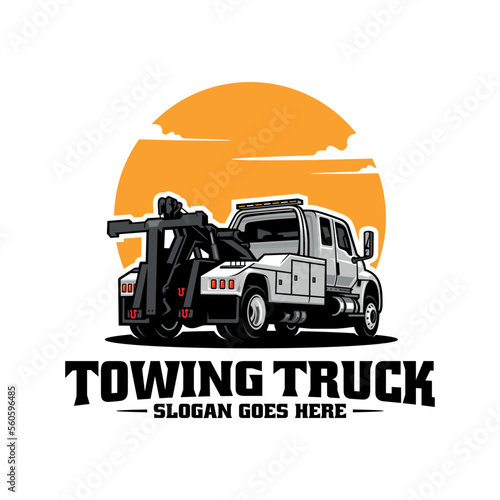 Wrecker and towing truck service illustration logo vector