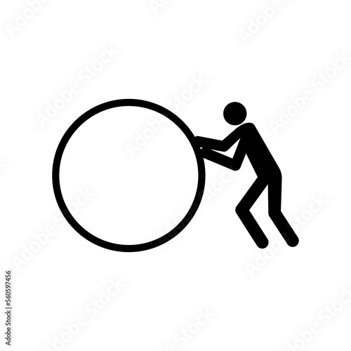 Man pushes icon. Idea metaphor. Vector illustration.