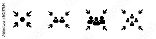 Gathering Point icon sign for people to meet in a safe place during emergency. Evacuation in black style for stock.