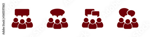 Group of people speaking together vector icon. Community symbol for web with speech bubble icon.