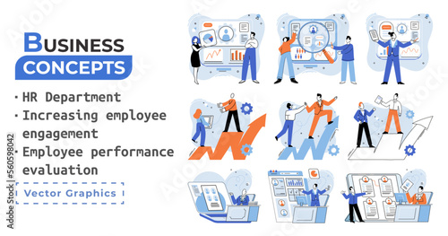 Business concepts human resourses HR department, increasing employee engagement, worker performance evaluation. Personal staff training for business development, motivation for evolution of initiative