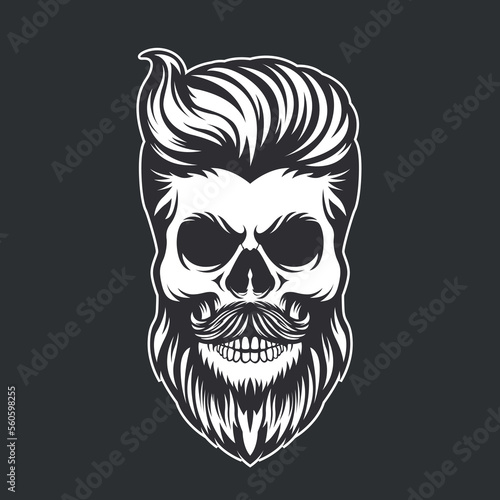 Hipster skull with beard and moustache vector illustration