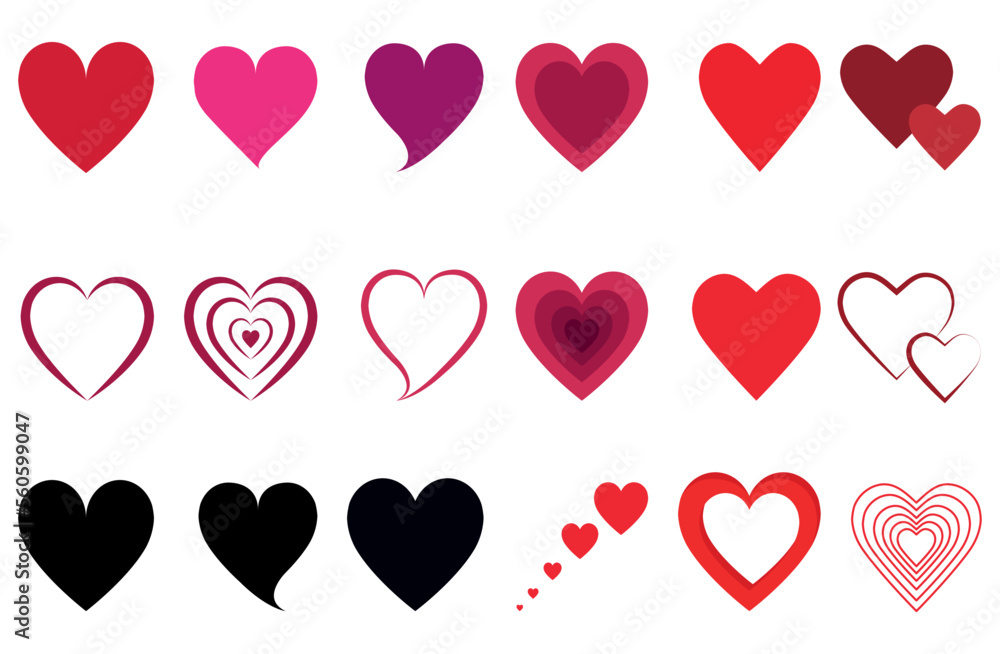 Red heart icons set vector, love heart illustration, heart logo, broken heart illustration