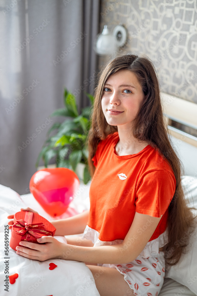 Valentine's Day. Surprise for a young woman Valentine's Day. Surprise for a young woman