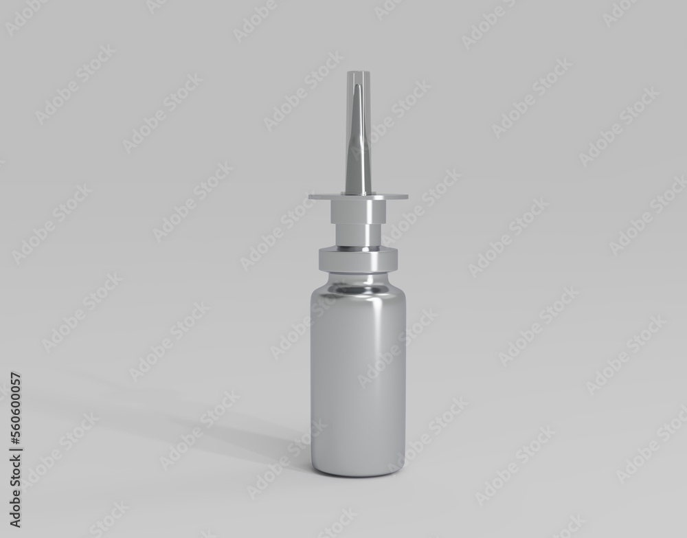 Metallic Nasal Spray Bottle Mockup Isolated On Gray Background. 3d illustration Metallic Nasal Spray Bottle Mockup Isolated On Gray Background. 3d illustration