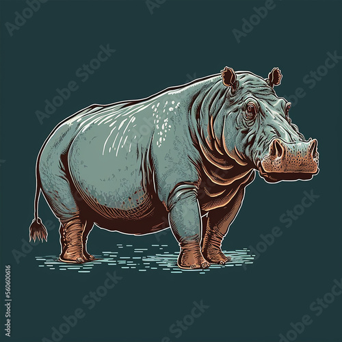 Hippopotamus Hippo River Cow Large Animal Portrait Vector Art AI Generative 