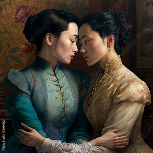 Lesbian Asian Victorian Romance Love Historical made with Generative AI