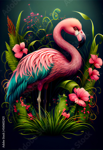 Generative AI abstract render of a flamingo