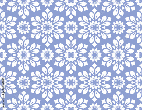 Flower geometric pattern. Seamless vector background. White and blue ornament. Ornament for fabric  wallpaper  packaging. Decorative print