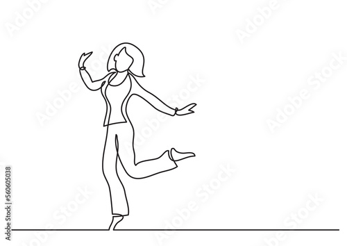 continuous line drawing cheering jumping woman - PNG image with transparent background