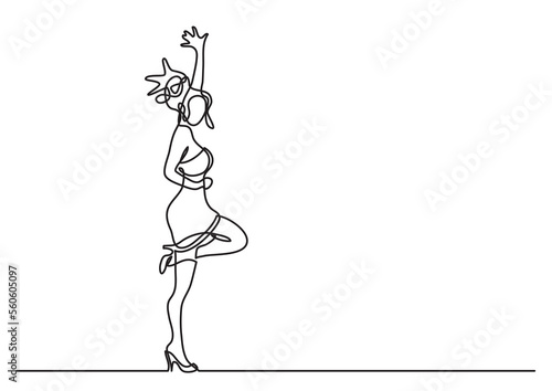 continuous line drawing expressive happy woman in short dress - PNG image with transparent background