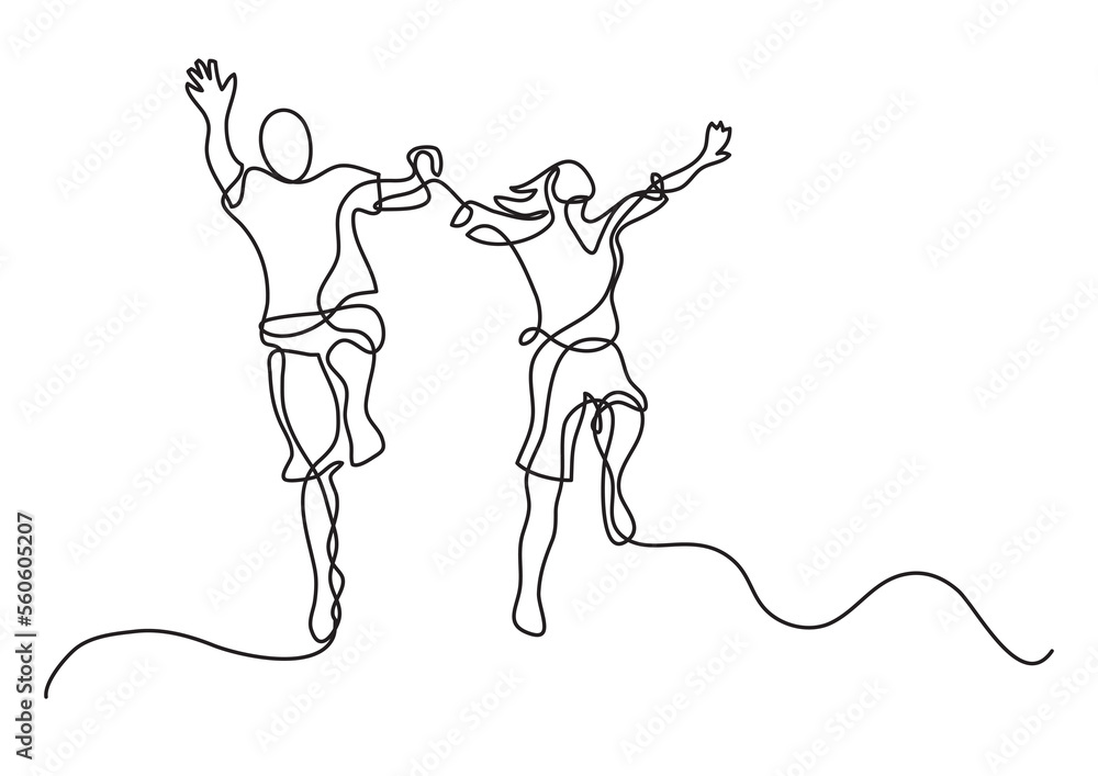 continuous line drawing happy jumping couple - PNG image with transparent background continuous line drawing happy jumping couple - PNG image with transparent background