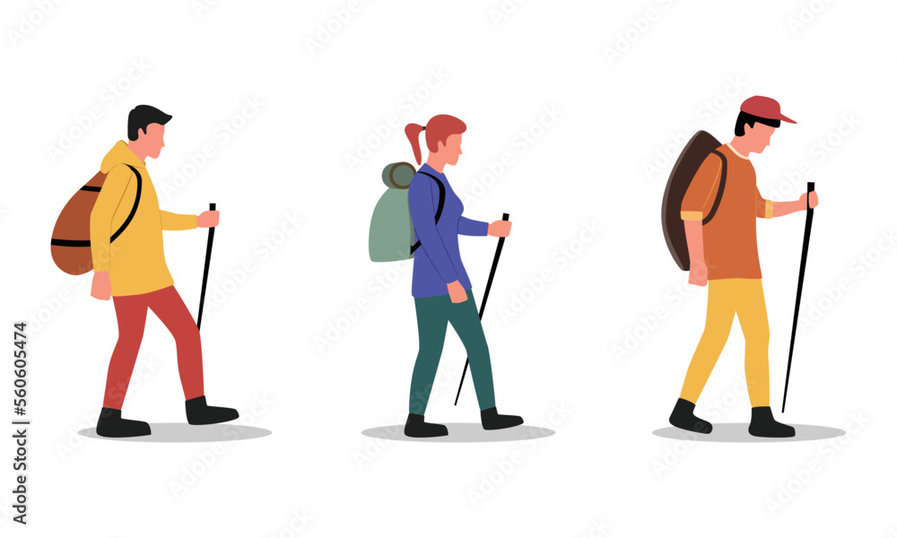 walking and hiking outdoor activity vector hiker with backpack and stick