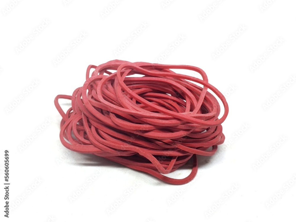 Pile of red rubber bands isolated on a white background 