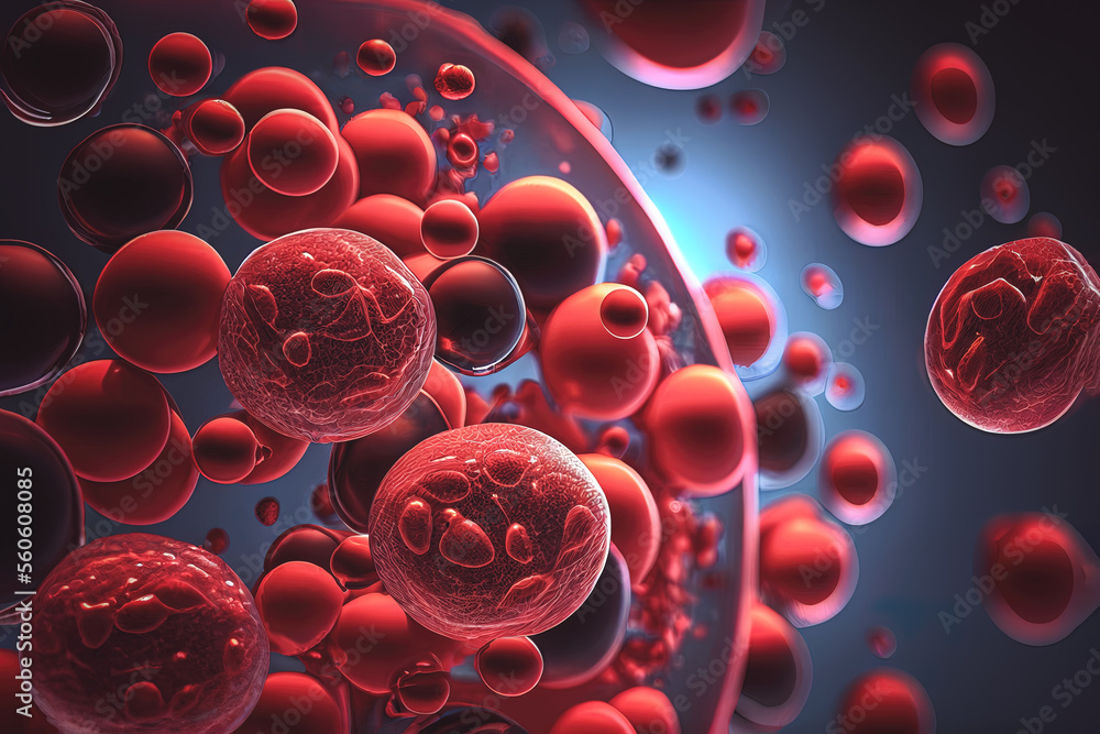 Illustration of blood cells floating in serum. Generative ai Illustration of blood cells floating in serum. Generative ai