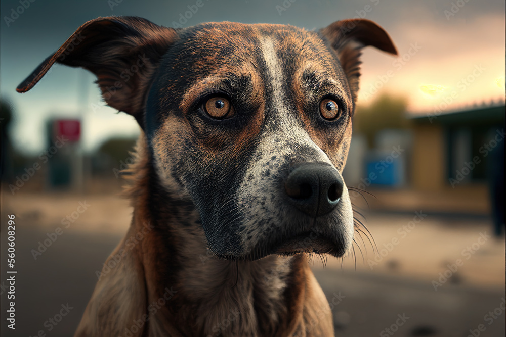 Illustration portrait of a sad abandoned dog at a motorway service area. Generative ai Illustration portrait of a sad abandoned dog at a motorway service area. Generative ai