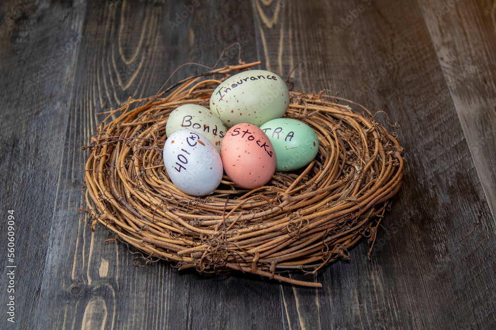 View of nest with eggs. Investing, allocation and diversity concept. View of nest with eggs. Investing, allocation and diversity concept.