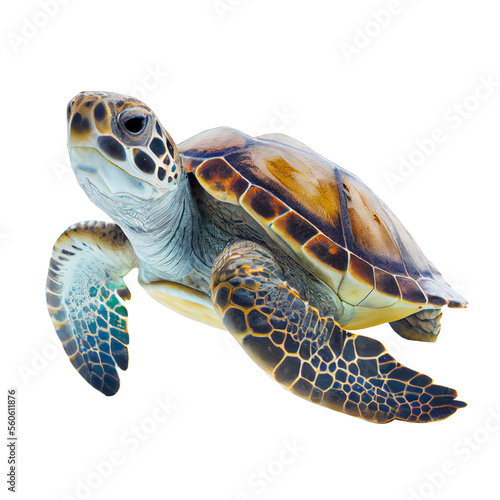Fotografie, Obraz Sea turtles are swimming on a transparent background.