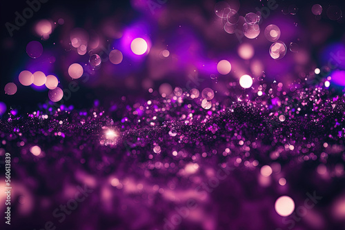 Abstract purple glitter bokeh background. Generative AI.