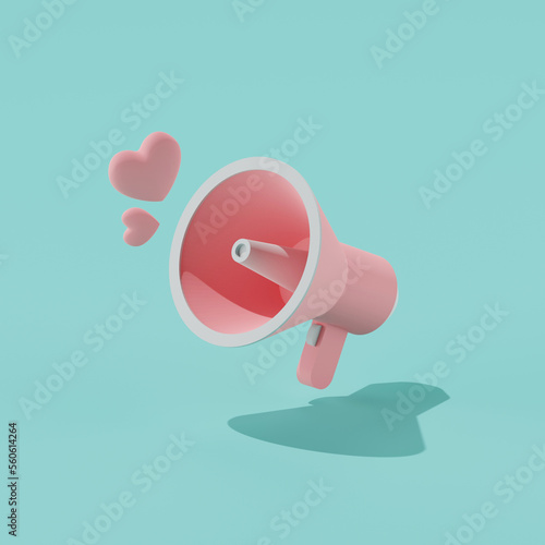 3d render of megaphone with hearts.