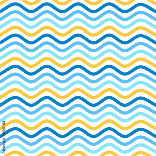 Blue and yellow wave seamless pattern. Vector Illustration.