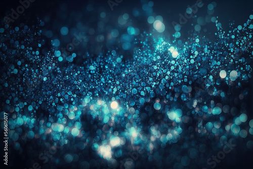 Abstract blue glitter bokeh background. Generative AI. © Bargais