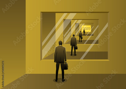 A businessman reflecting himself in the mirror