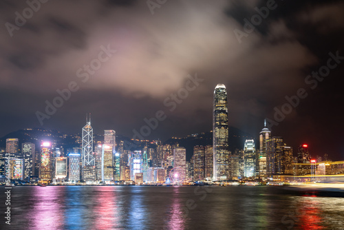 Hong Kong Coastline Modern Architecture Skyline Night Scenery