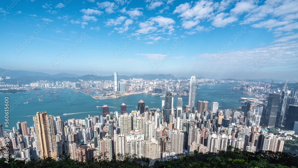 Obraz premium Aerial Hong Kong City Coastline Architecture Skyrim