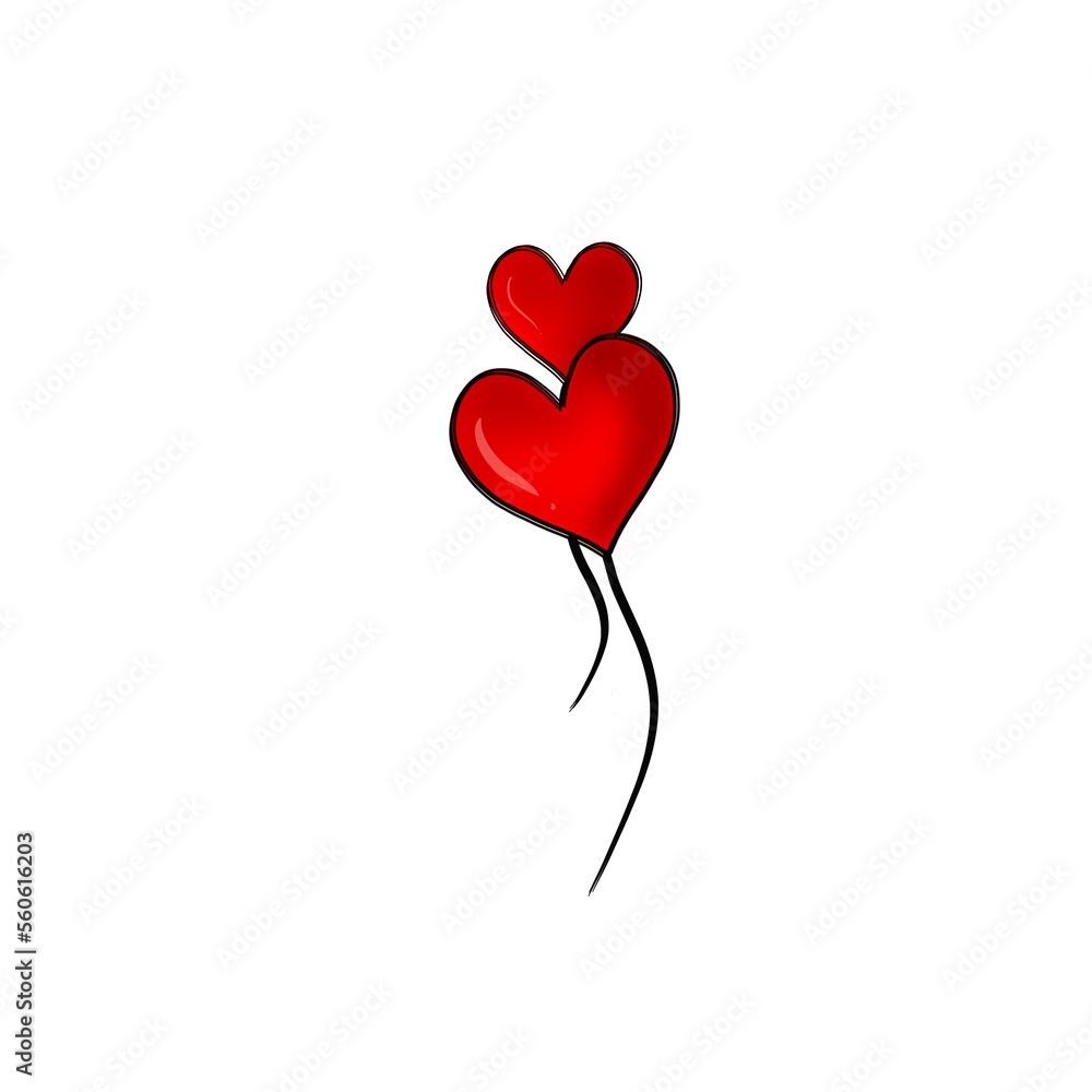 balloons red heart  on white background
