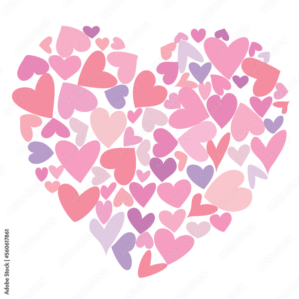 Heart, a symbol of love and Valentine s Day. A big heart made of small multicolored hearts. Vector illustration.