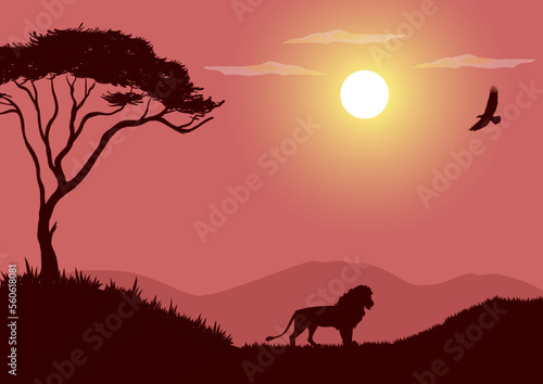 African wildlife vector with pink silhouette