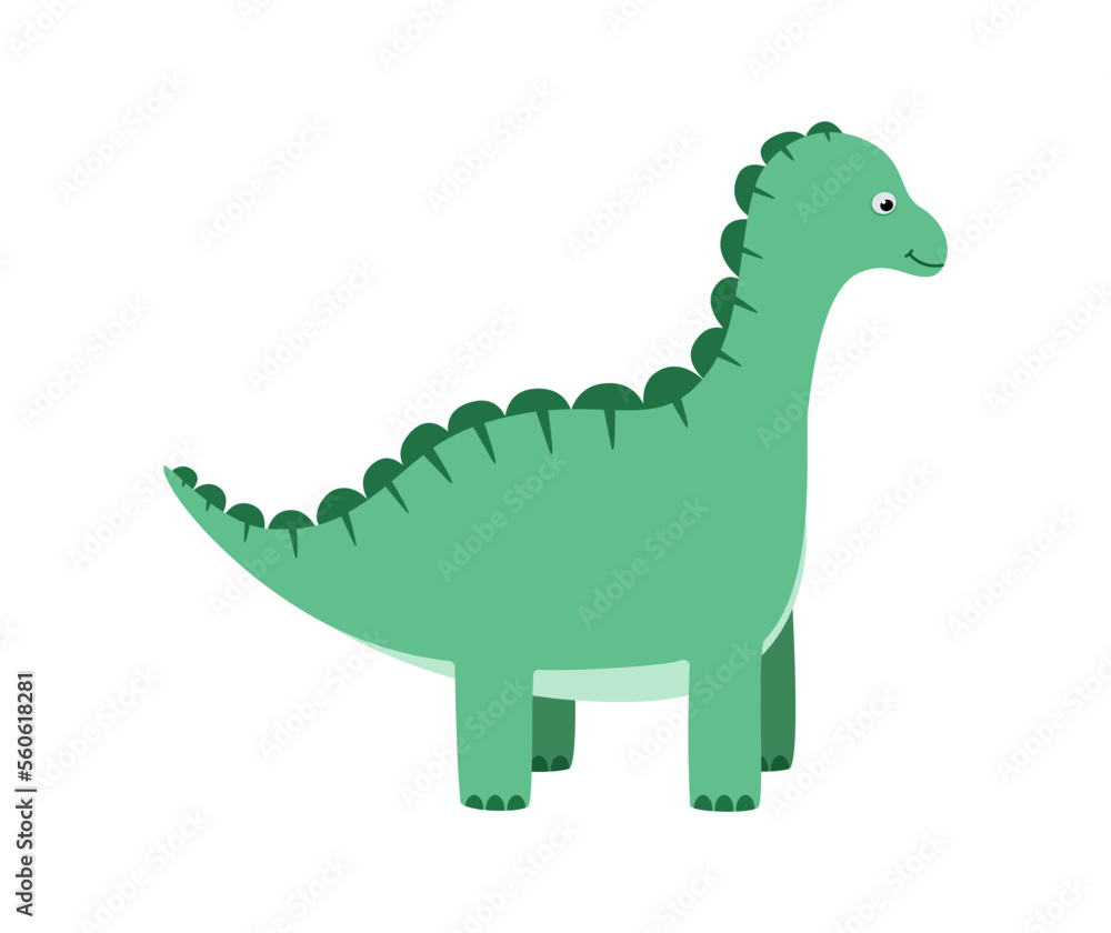 Cartoon funny dinosaur. Vector illustration of cute dinosaur character. Isolated on white.