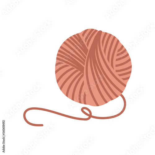 Ball of red yarn cartoon illustration. Colorful knitting wool or cotton roll isolated on white background. Sewing, handicraft, crochet, textile concept