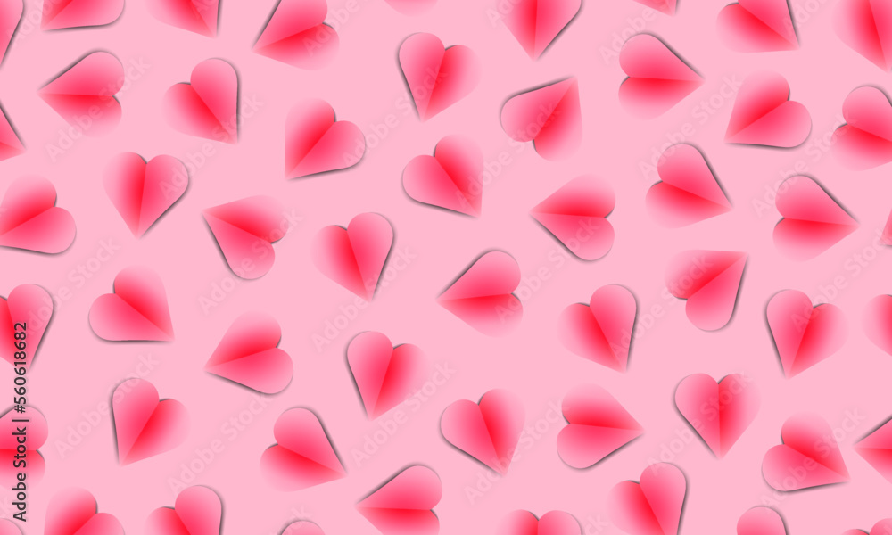 Paper origami Valentine's day rose pink hearts seamless pattern