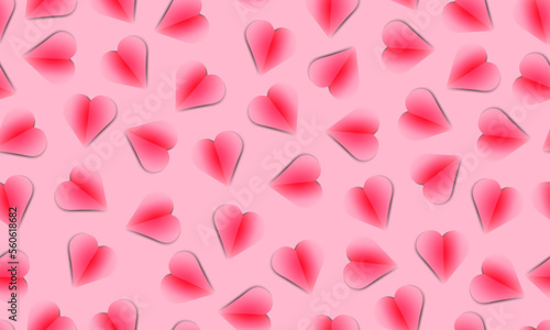 Paper origami Valentine's day rose pink hearts seamless pattern