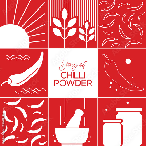 Chilly pattern vector, Life of chilly powder in a illustrated way,