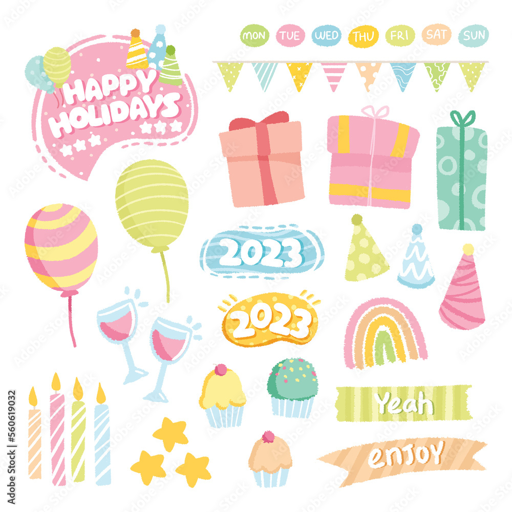 A set of happy holidays cute cartoon celebrating party A set of happy holidays cute cartoon celebrating party